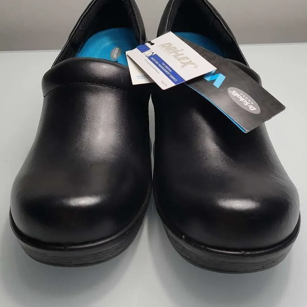 Dr. Scholl's NWT Women's Black Leather Dynamo Slip Resistant Safety Clogs Size 9 - Picture 2 of 8